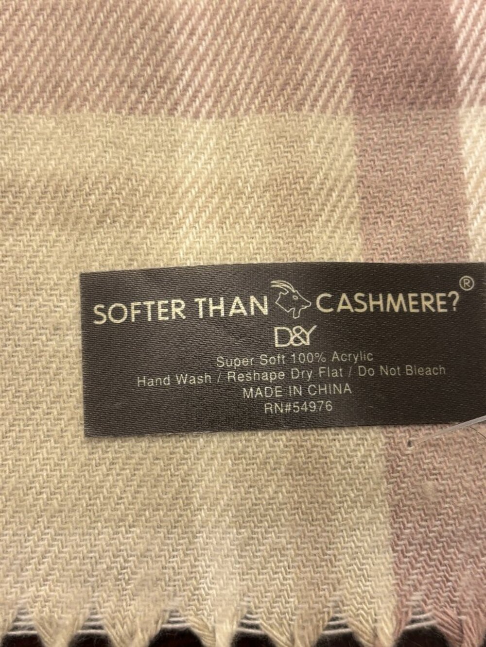 D&Y Softer Than Cashmere Neutral Plaid Fringe Scarf - Cream & Taupe